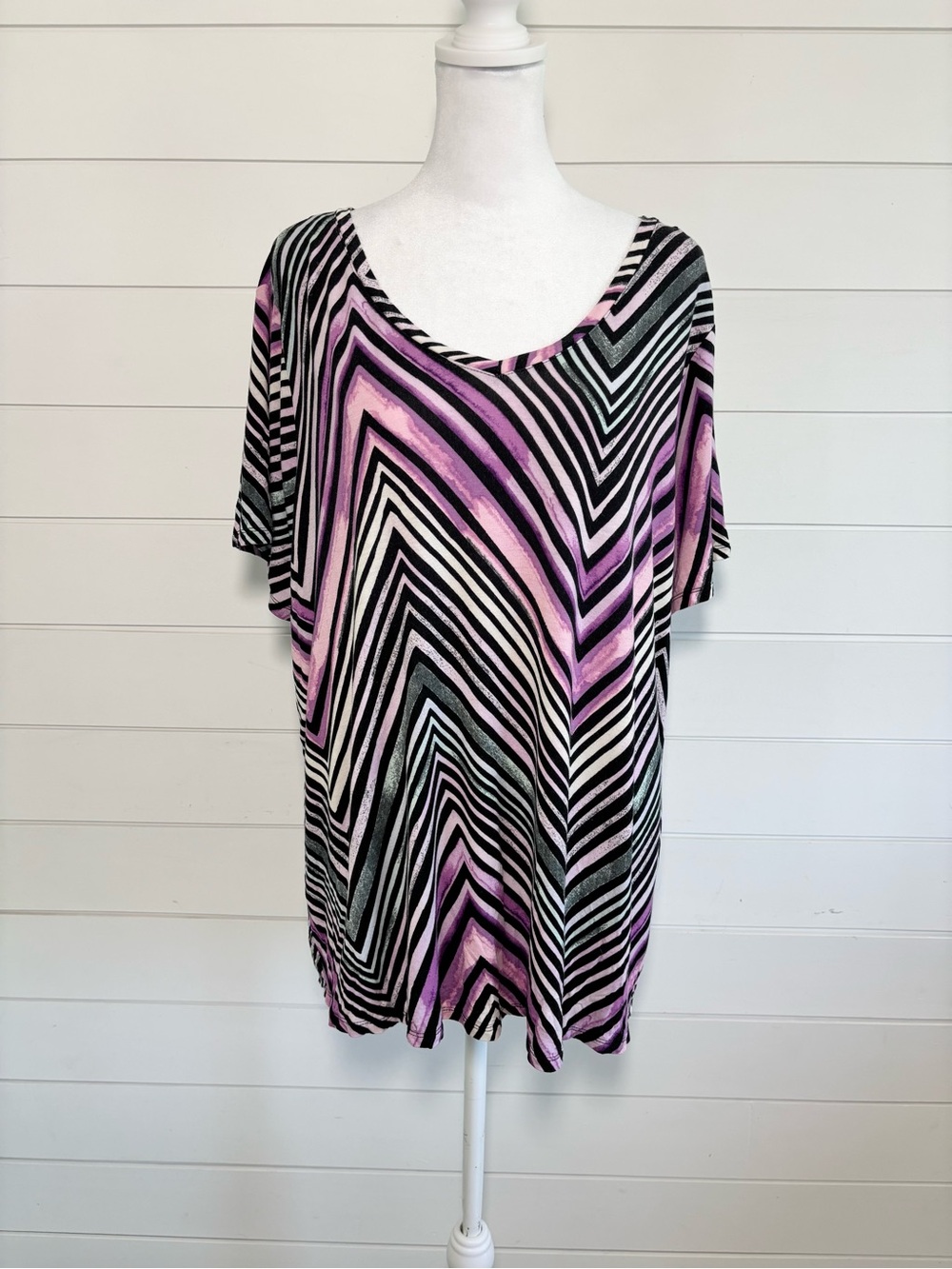 EVRI Black and‎ Pink Striped Modern Tee Size 1X